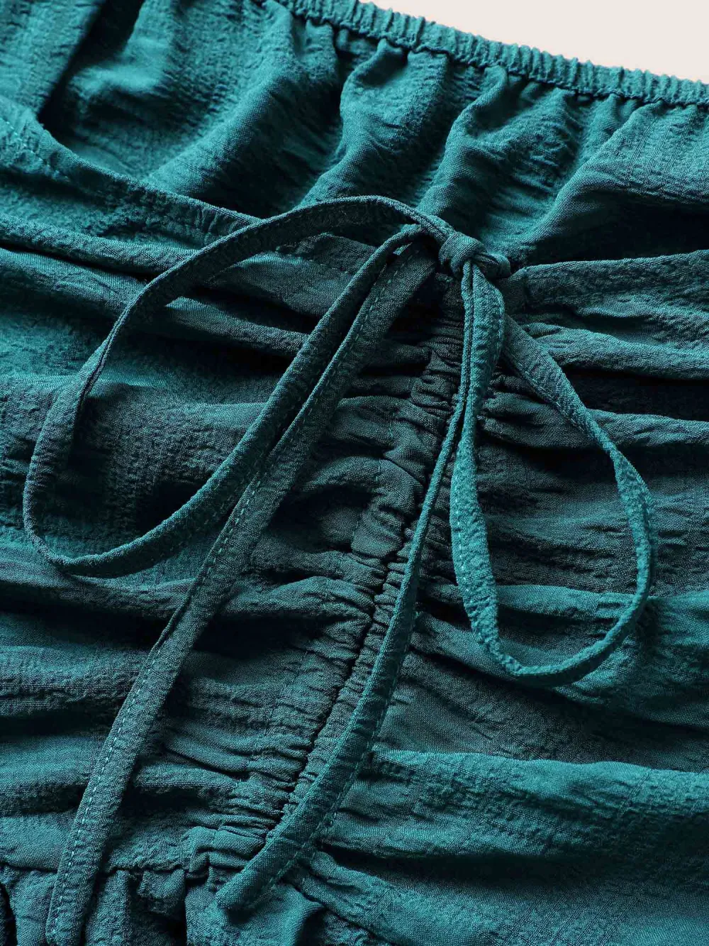 Plain Ruched Drawstring Pocket Ruffle Tiered Dress