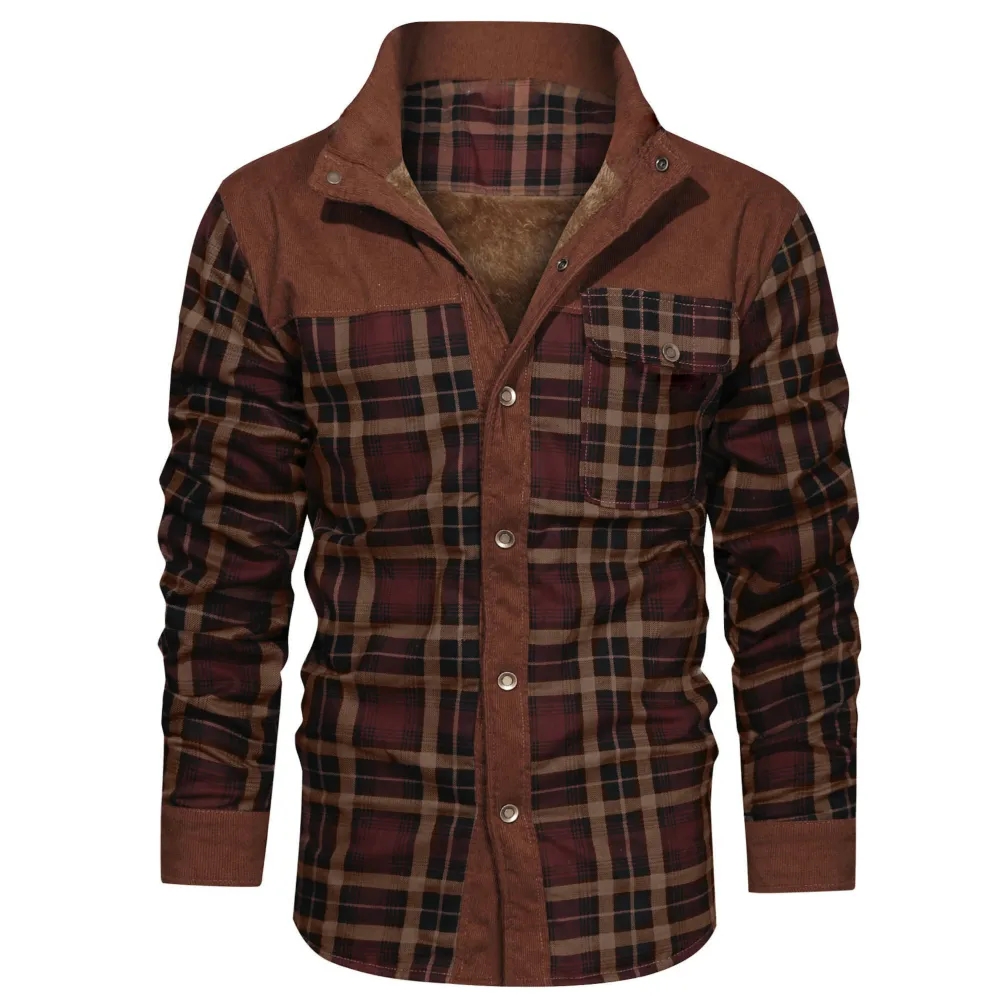 Men's Retro Check Pattern Stitching Warm Wanderer Jacket