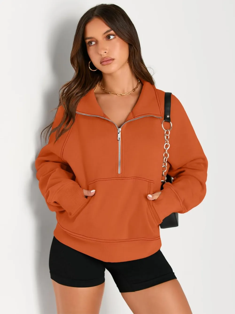 Womens Sweatshirts Half Zip Cropped Pullover Fleece Quarter Zipper Hoodies Fall outfits Clothes Thumb Hole