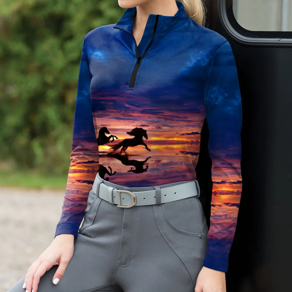 Women's Equestrian Style Horse Print Long Sleeve Casual Shirt