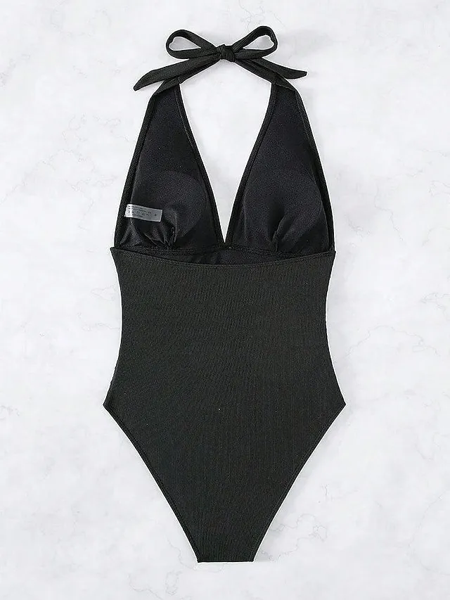 Women's Swimwear One Piece Normal Swimsuit Open Back Plain Beach Wear Holiday Bathing Suits
