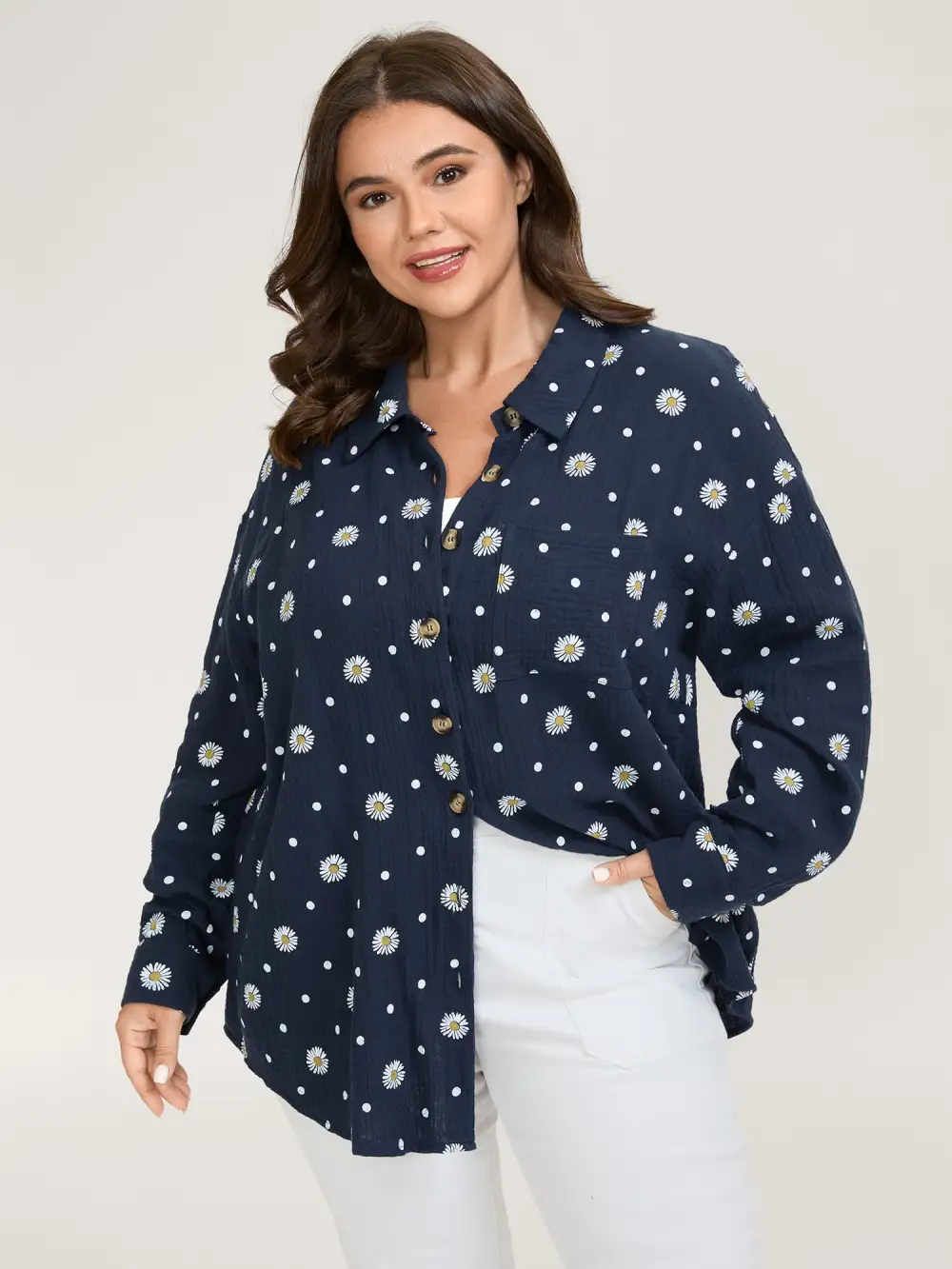 Cotton Floral Print Button-Down Jacket