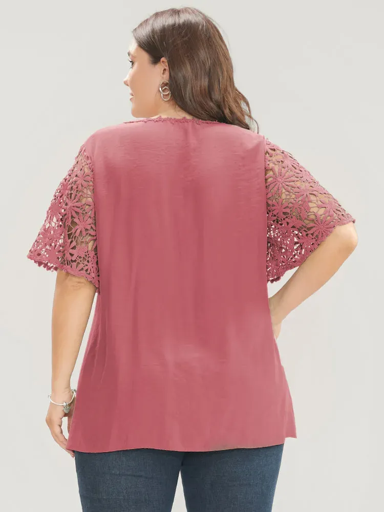 Plain V Neck Floral Patchwork Blouse