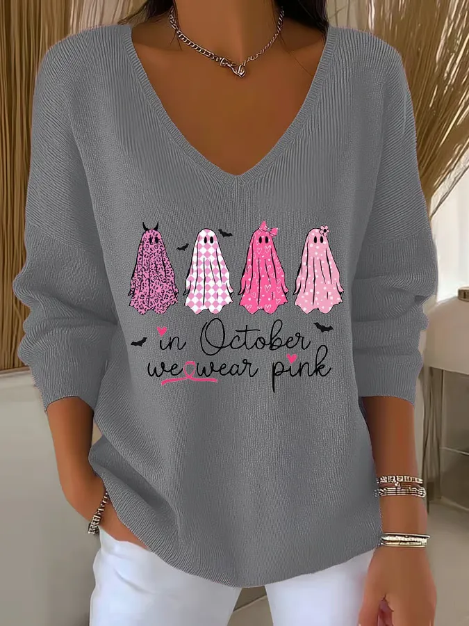 V Neck Casual Regular Fit Bird Sweater