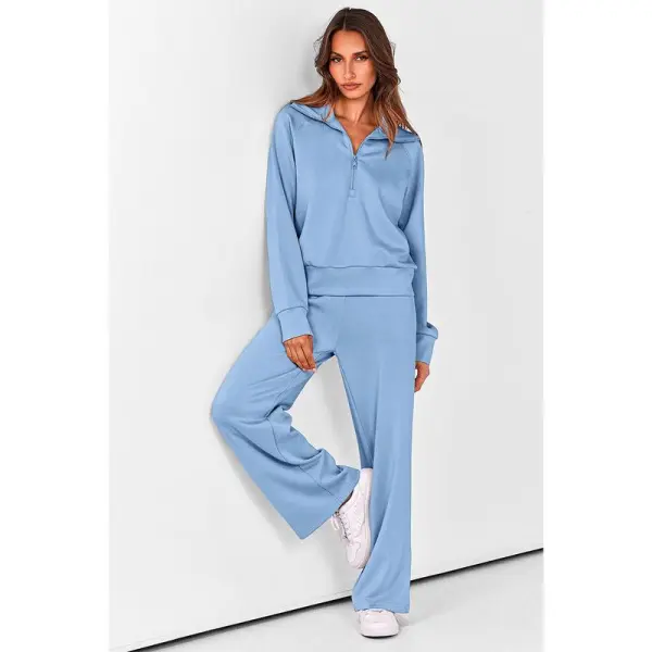 Women'swear Chic 2-Piece Set Outfits Half Zip Style Sweatshirts And Wide Leg Pants With Drawstring