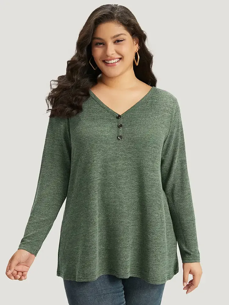 Heather Button Up Long Sleeve T-Shirt