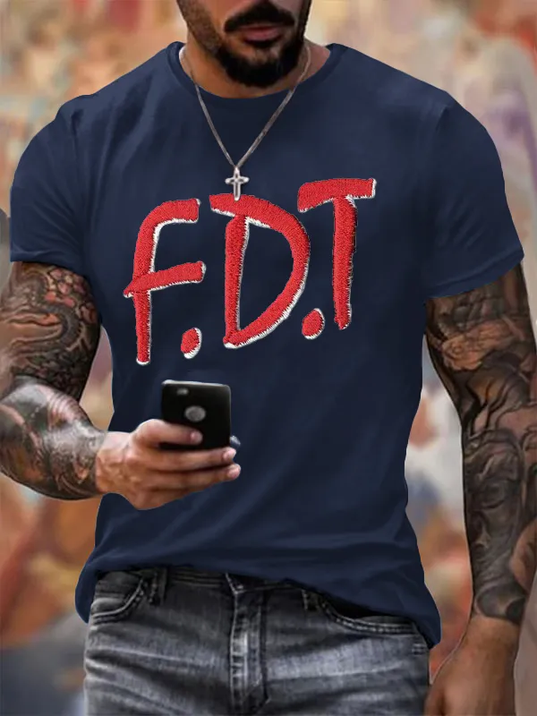 Men'S T-Shirt Men'S Retro FDT Printed Casual Crew Neck T-Shirt