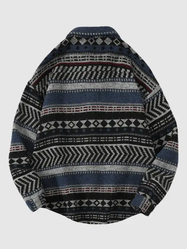 Men's geometric ethnic style blend wool shirt jacket