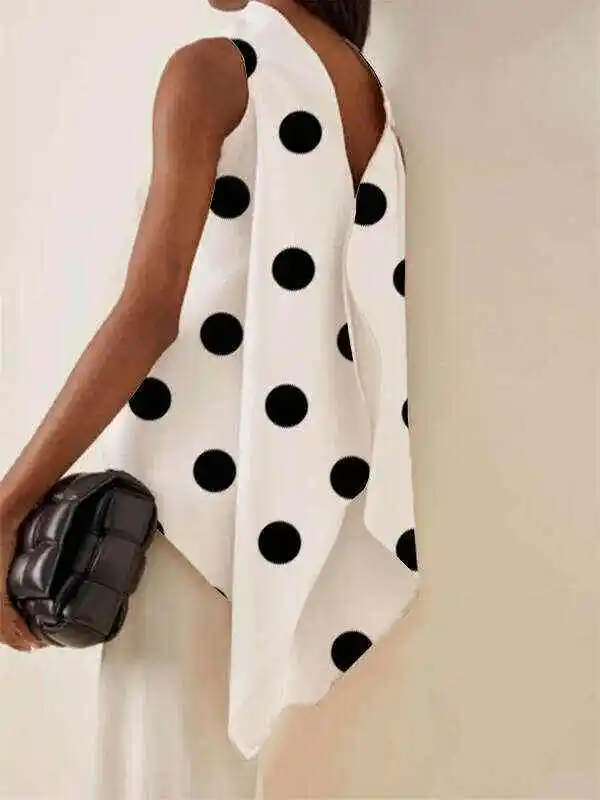 Fashion Polka Dot Asymmetric Split-Joint Sleeveless Vest