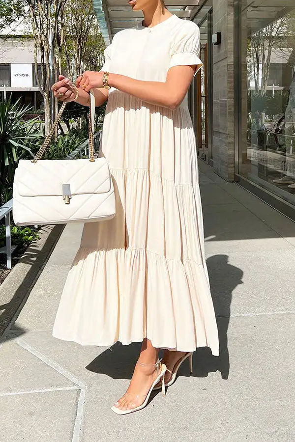  Relaxed Tiered Ruffle Midi Dress