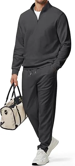 Men’s 2-Piece Set – Textured Long Sleeve Polo Shirt & Drawstring Pants