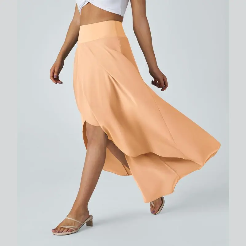High Waisted 2-in-1 Maxi Skirt – Flowy, Quick-Dry, High-Low Hem with Ruffle Detail