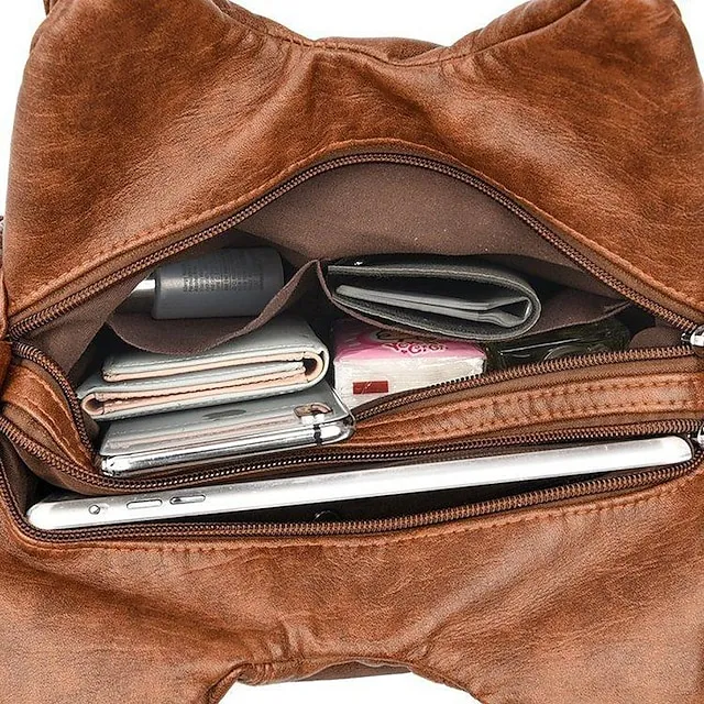 Women's Shoulder Bag Hobo Bag PU Leather Daily Rivet Zipper Solid Color Vintage Black Wine Brown