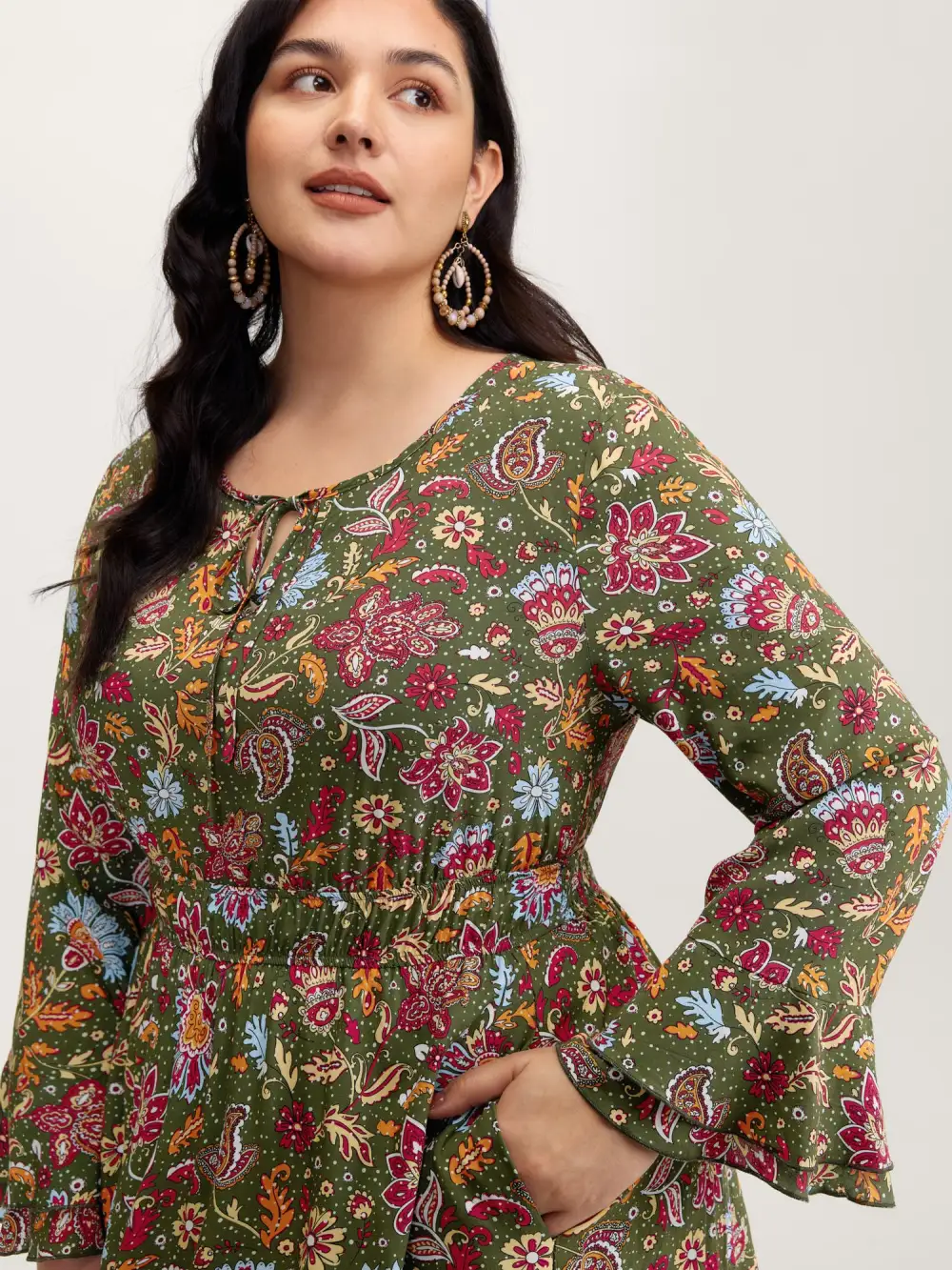 Floral Print Pleated Waist Maxi Dress