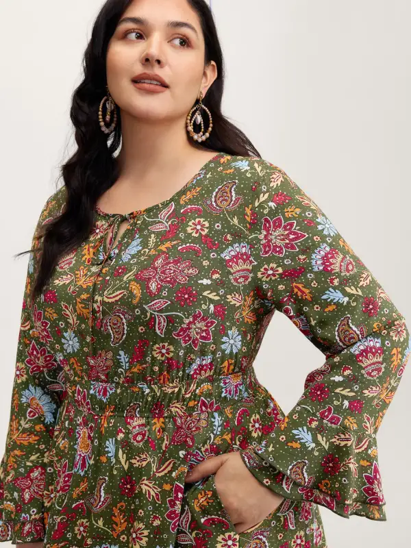 Floral Print Pleated Waist Maxi Dress