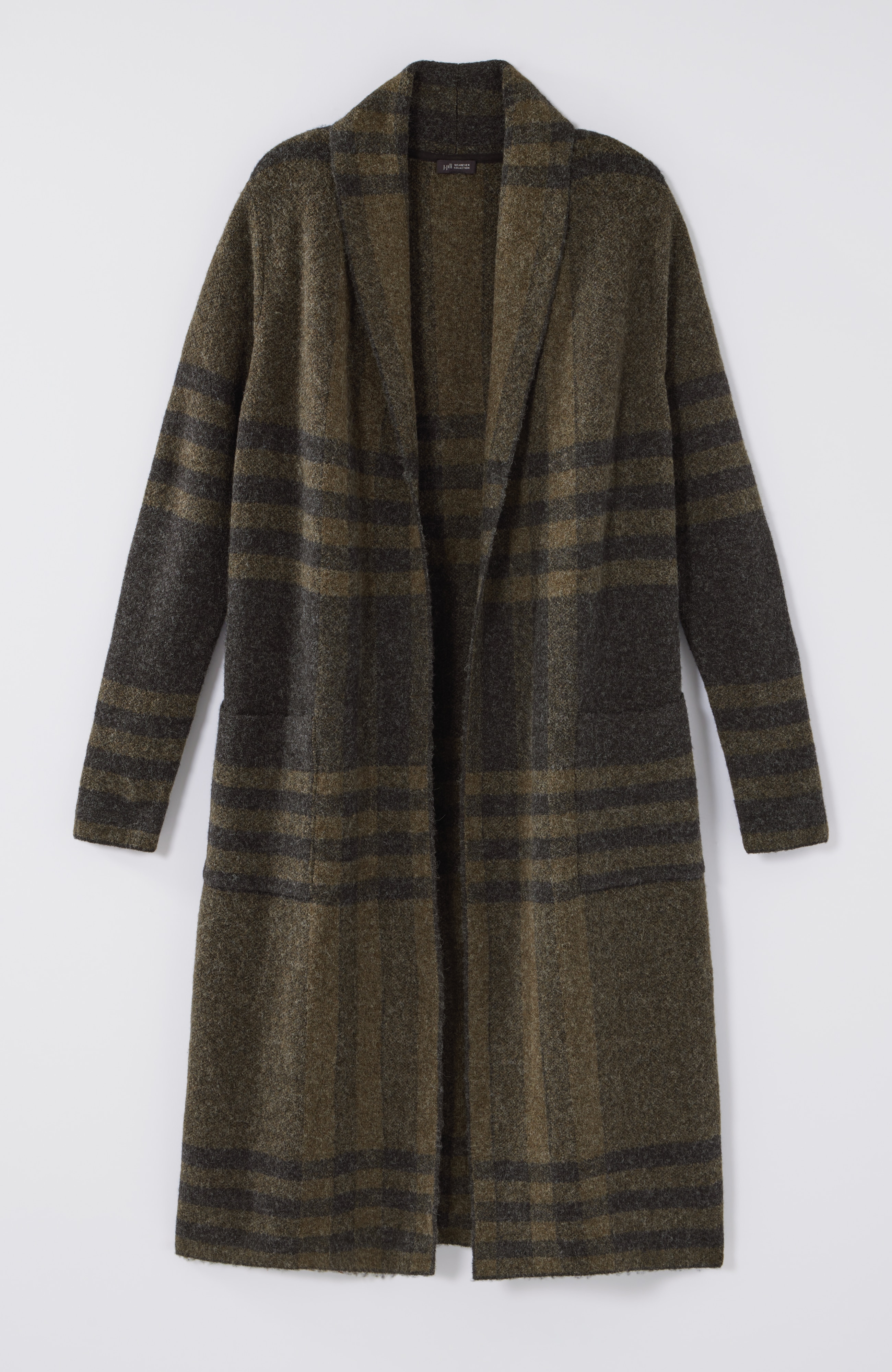 Wearever Shawl-Collar Plaid Sweater Coat