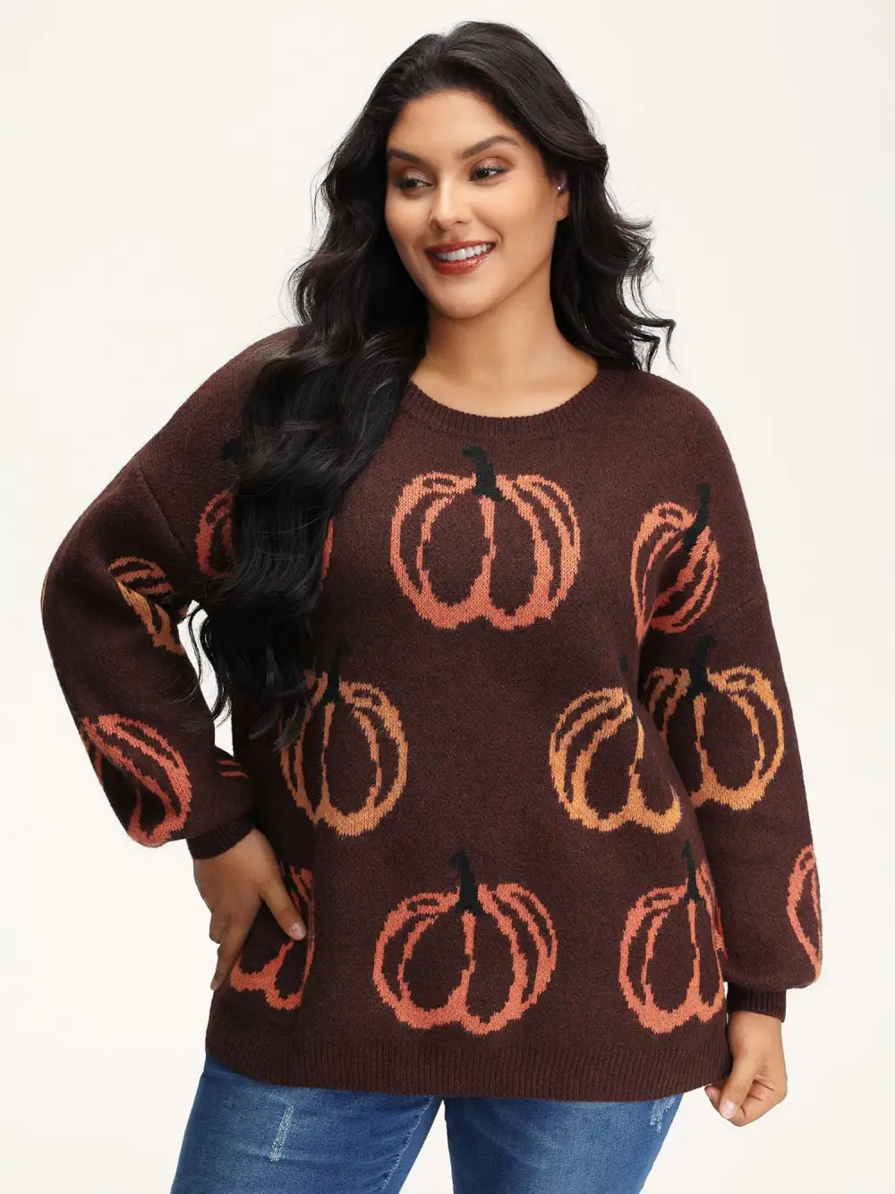 Pumpkin Patch Print Drop Shoulder Pullover