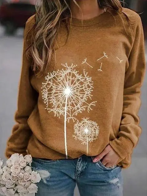 Dandelion Print Long Sleeve Tops