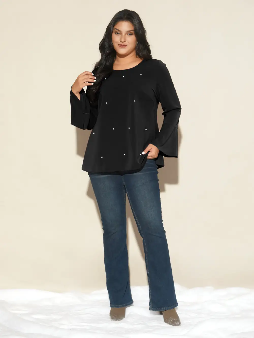 Beaded Embellished Bell Sleeves Blouse