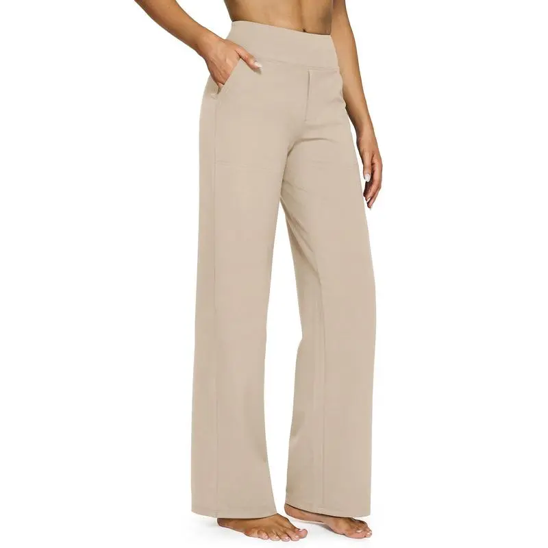 Women’s High-Waist Wide Leg Casual Pants-Loose Fit Yoga Trousers with Pockets for Work, Lounge
