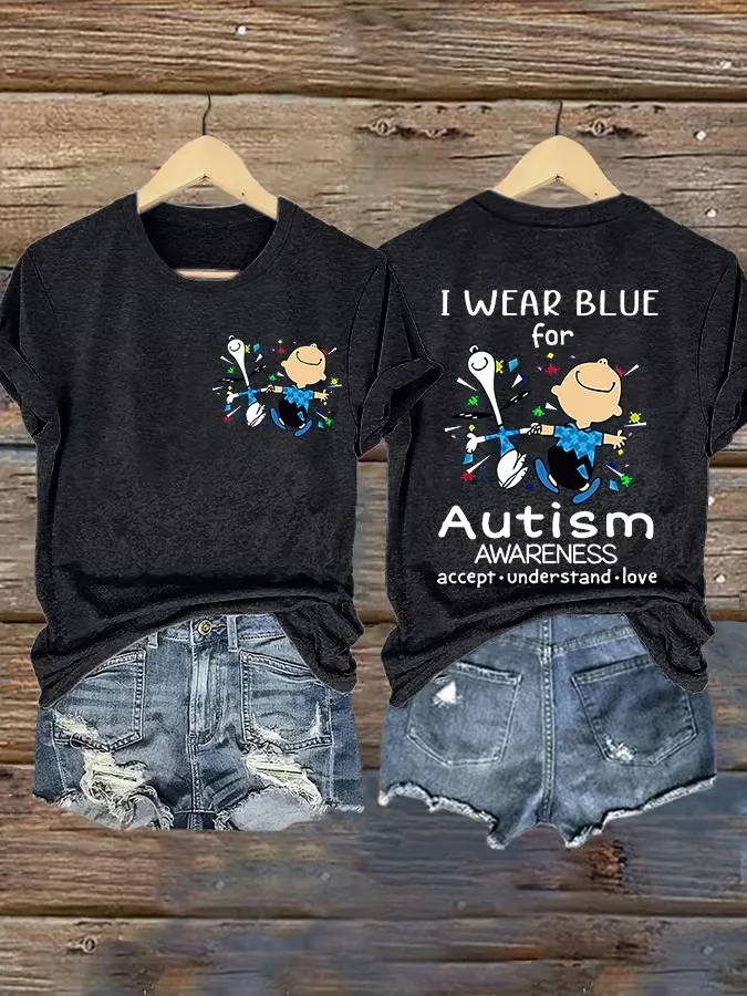 Women'S T-Shirt Vintage Women'S T-Shirt Autism Awareness I Wear Autism Acceptance Understanding Love Printed T-Shirt