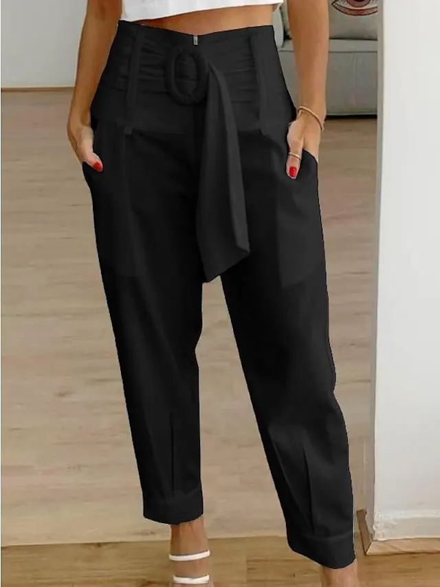 Women's Pants Trousers Cotton Black White Yellow Fashion Work Daily Side Pockets Ankle-Length Comfort Plain S M L XL 2XL