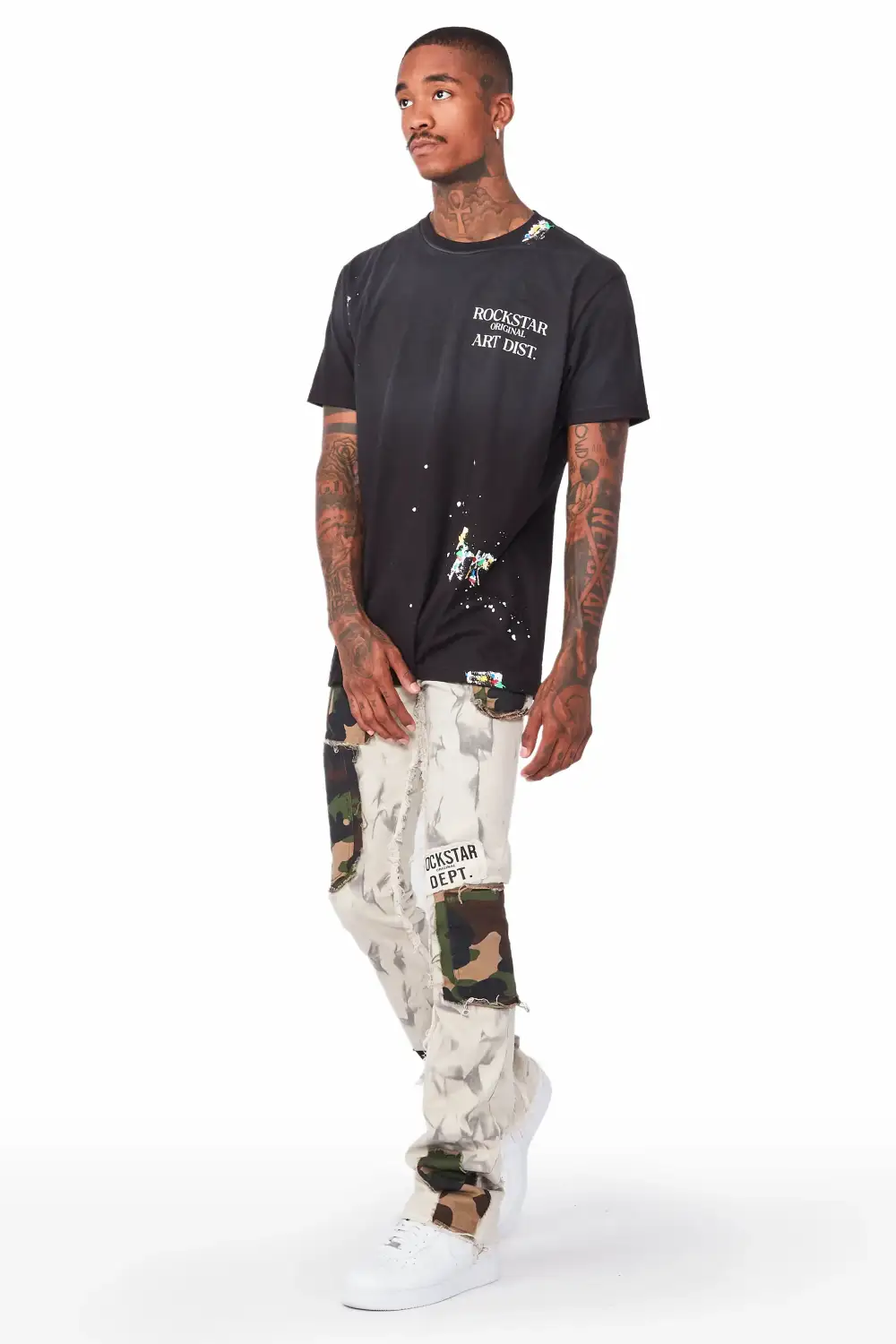 Chad Beige/Camo Patchwork Stacked Jean