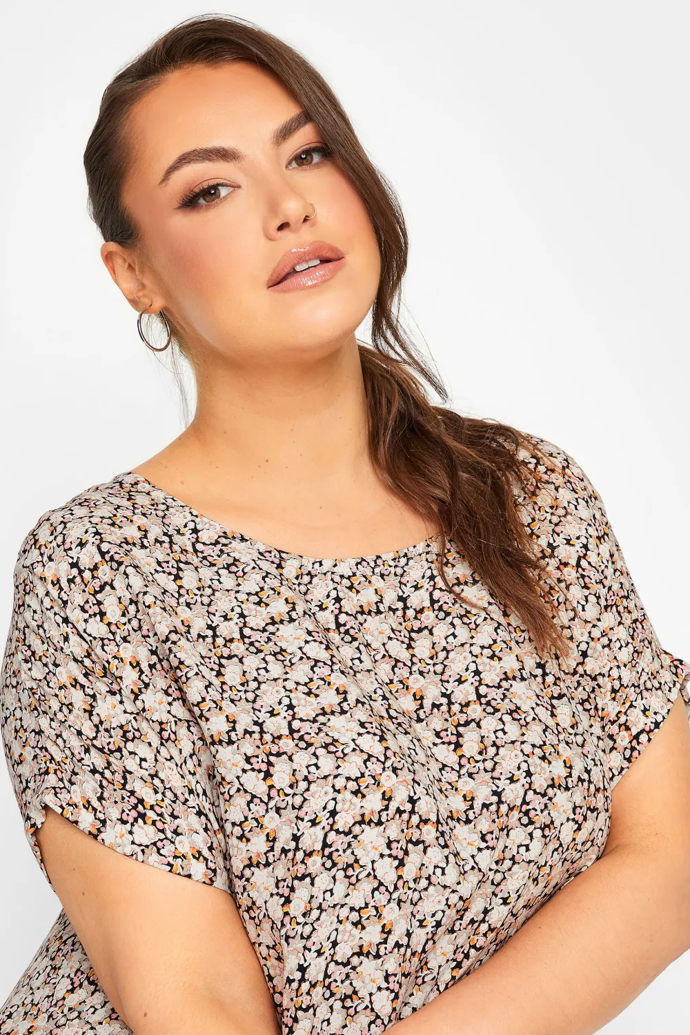 YOURS Curve Brown Ditsy Print Shift Dress