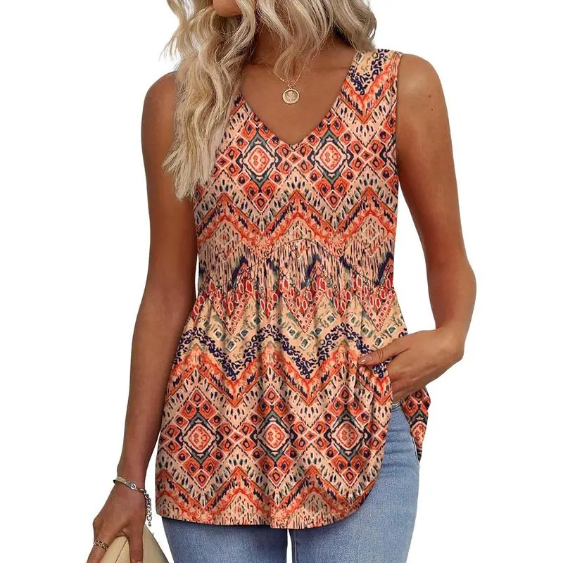 Women’s V-Neck Peplum Tank Top – Flowy, Sleeveless, Stretchy Summer Style