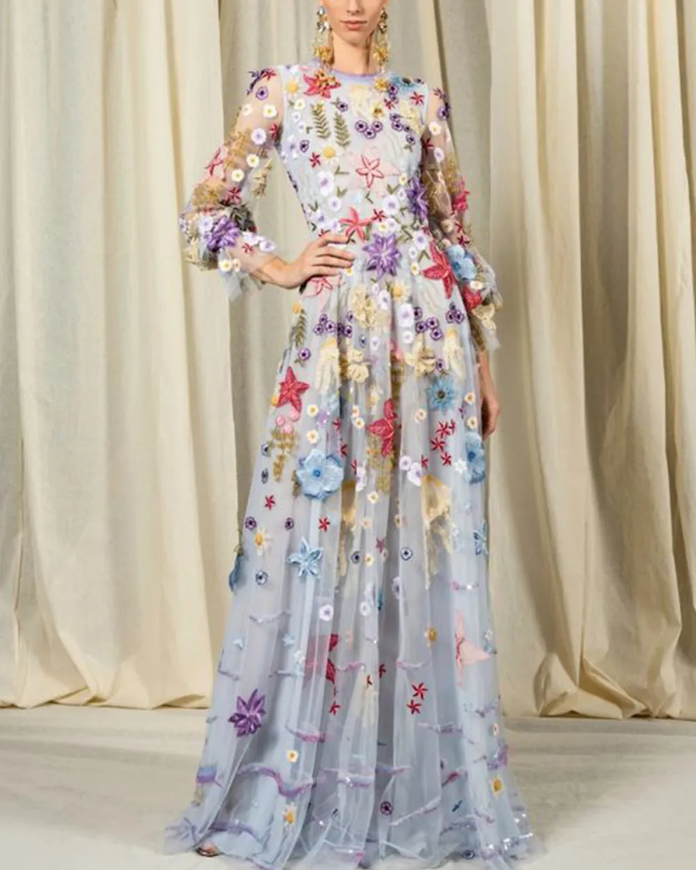 Romantic Floral Embroidered Gown
