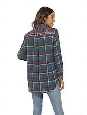 Women's Boho Shirt Floral Plaid Flower Casual Boho Long Sleeve Bishop Sleeve Shirt Collar Regular Tops Valentine's Day Work Daily Embroidered Blue Spring, Fall, Winter, Summer