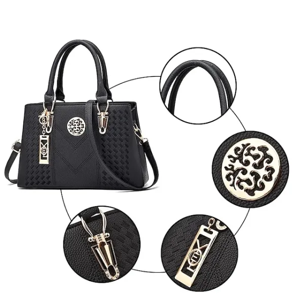 Women's Handbag Crossbody Bag Shoulder Bag PU Leather Office Daily Pendant Chain Embossed Solid Color Wine Red Rubber powder Black