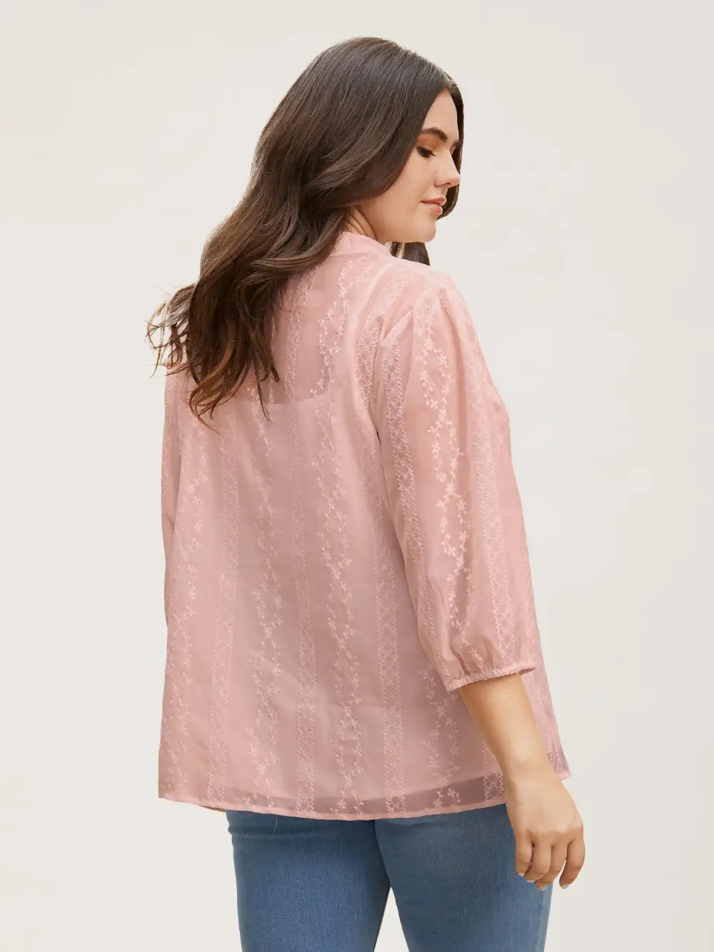 Texture Mesh Button Detail Tucked Seam Blouse