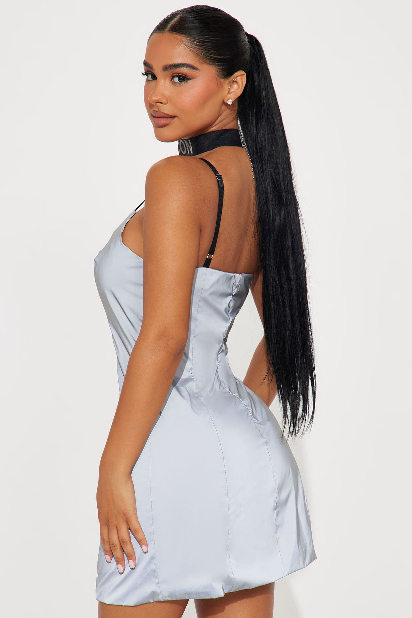 Iconic Reflective Mini Dress Set - Silver