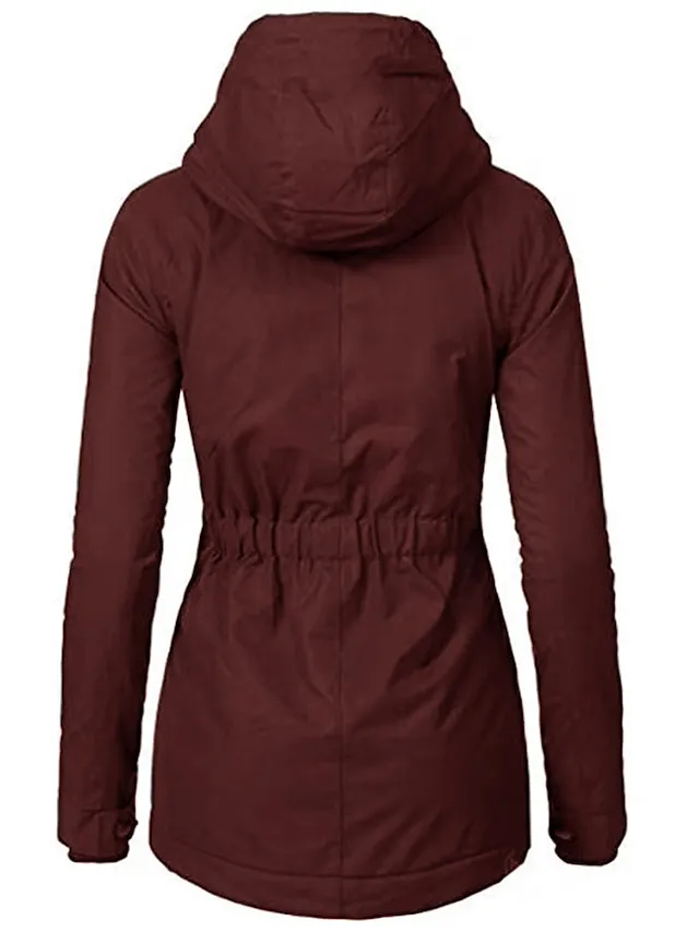 Women's Parka Street Fall Winter Puffer Jacket Long Coat Windproof Warm 3 in 1 Loose Casual Sports Jacket Long Sleeve Solid Color Zipper Purple Blushing Pink Waterpoof Daily Wear Down Parkas  Lined