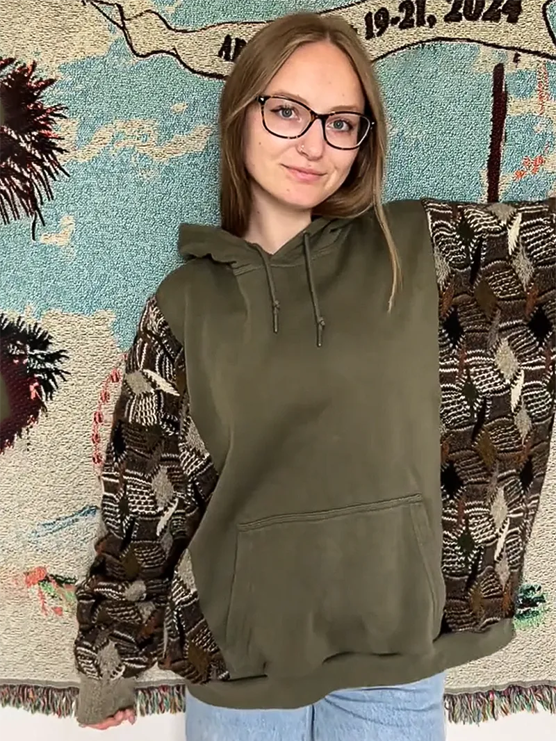 Green Streetwear Leisure Hoodie Sweatshirts