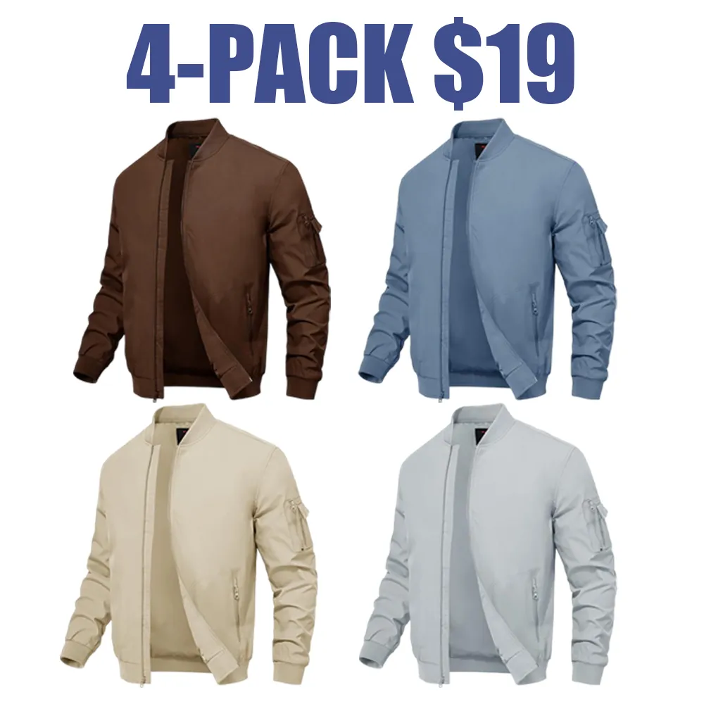 Men's Plus Size Bomber Jacket – Lightweight Zip-Up Flight Coat with 5 Pockets, Casual Fall Windbreaker.