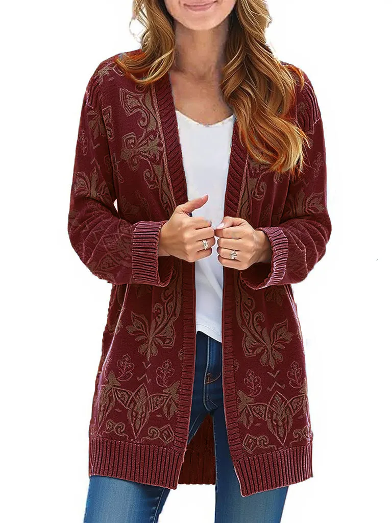 Women's long-sleeved twist knitted cardigan sweater cardigan autumn coat with pockets