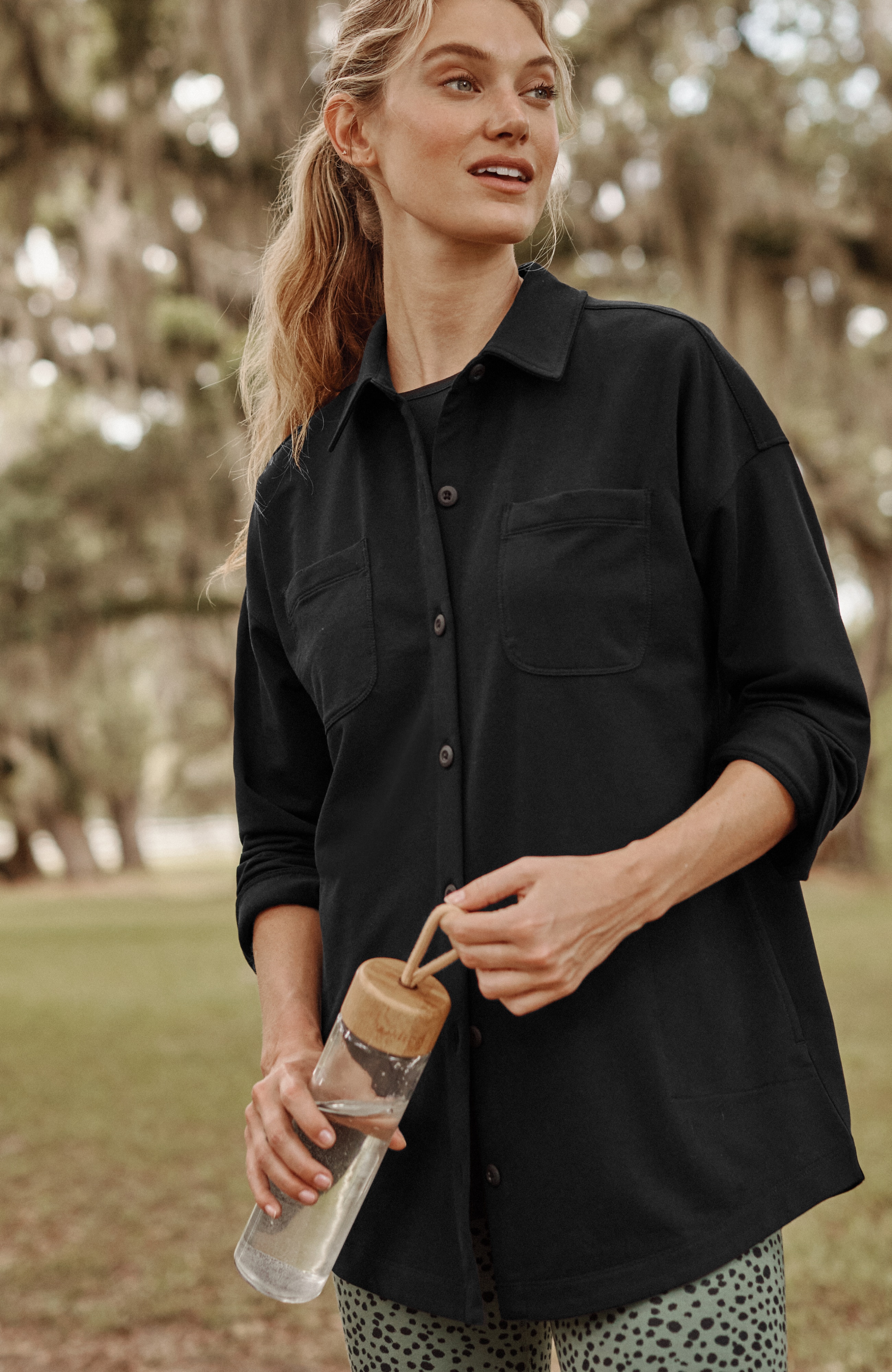 Fit French Terry Button-Front Shirt Jacket