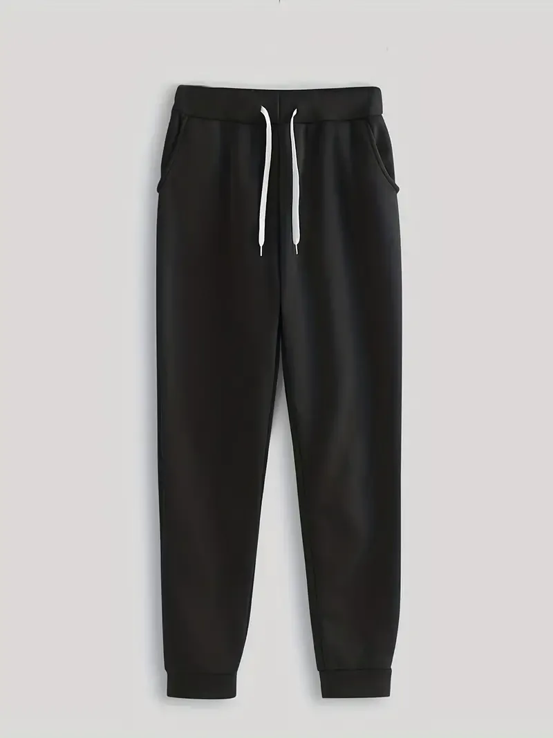 Trendy Solid Womens Two-Piece Set - Comfy Hoodie with Kangaroo Pockets & Drawstring Pants Outfit - Casual, Stylish, Versatile Wardrobe Essential