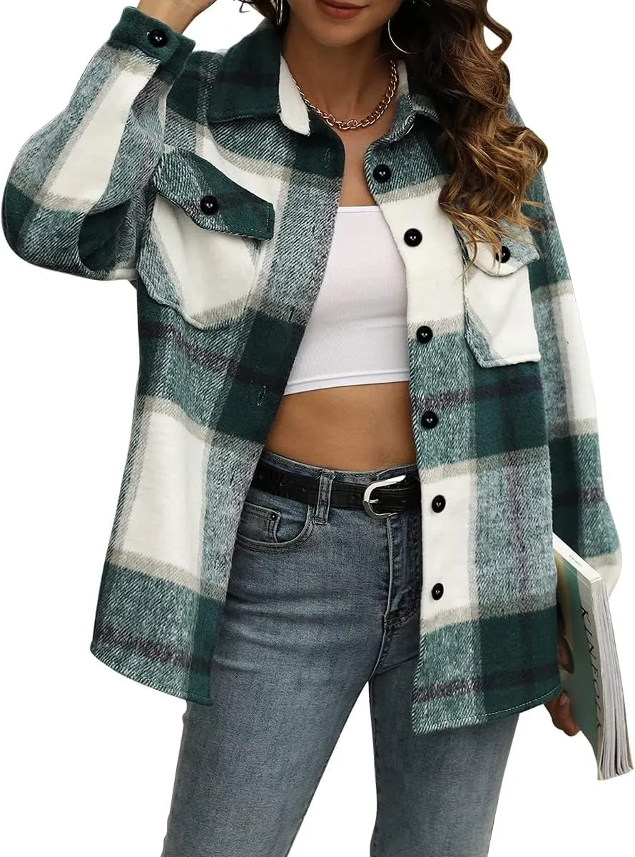 Womens Fall Outfits Fashion Clothes Shackets Flannel Plaid Button Down Long Sleeve Shirts Jackets 2024