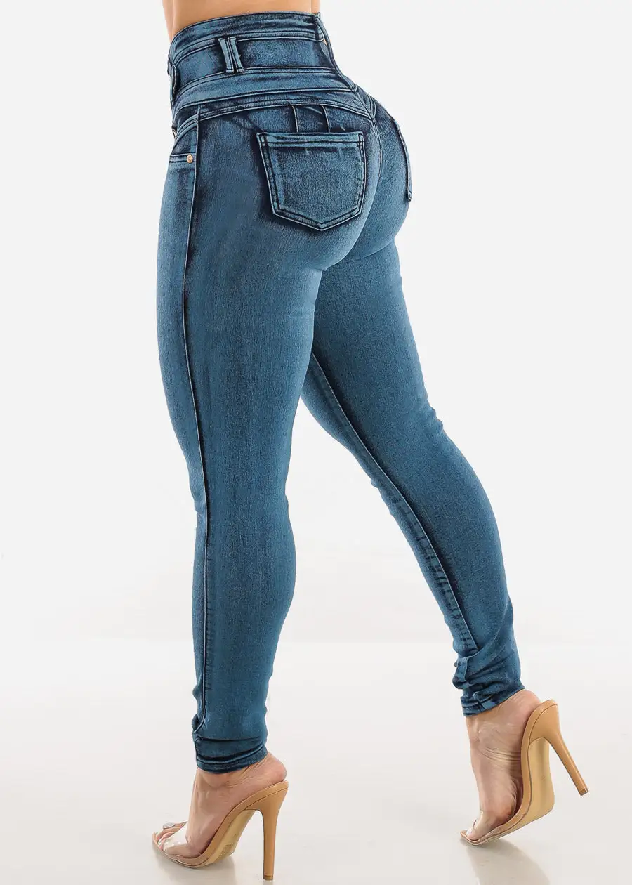 Butt Lift High Waist Skinny Jeans Blue Acid Wash