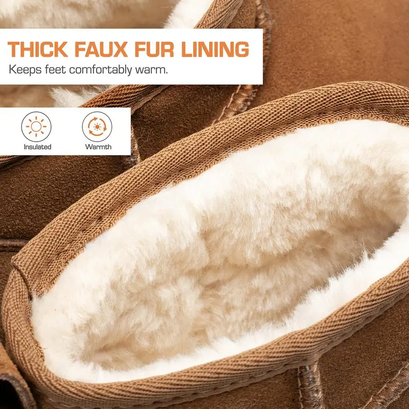 Women's Ankle Winter Mini Boots: Genuine Suede, Faux Fur Lining, Water Resistant, Warm, Slip On, Memory Foam, Fuzzy Classic
