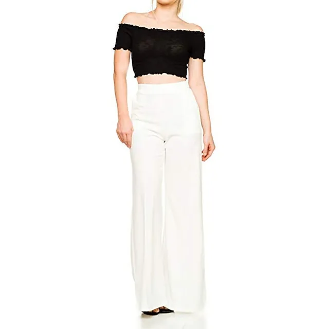 Women's Dress Wide Leg Pants Bootcut Flare Full Length Pocket Baggy Micro-elastic Mid Waist Streetwear Casual Casual Weekend Black White S M Summer Spring & Fall
