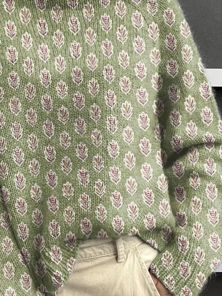 Women's Floral Print Casual Turtleneck Long Sleeve Sweater