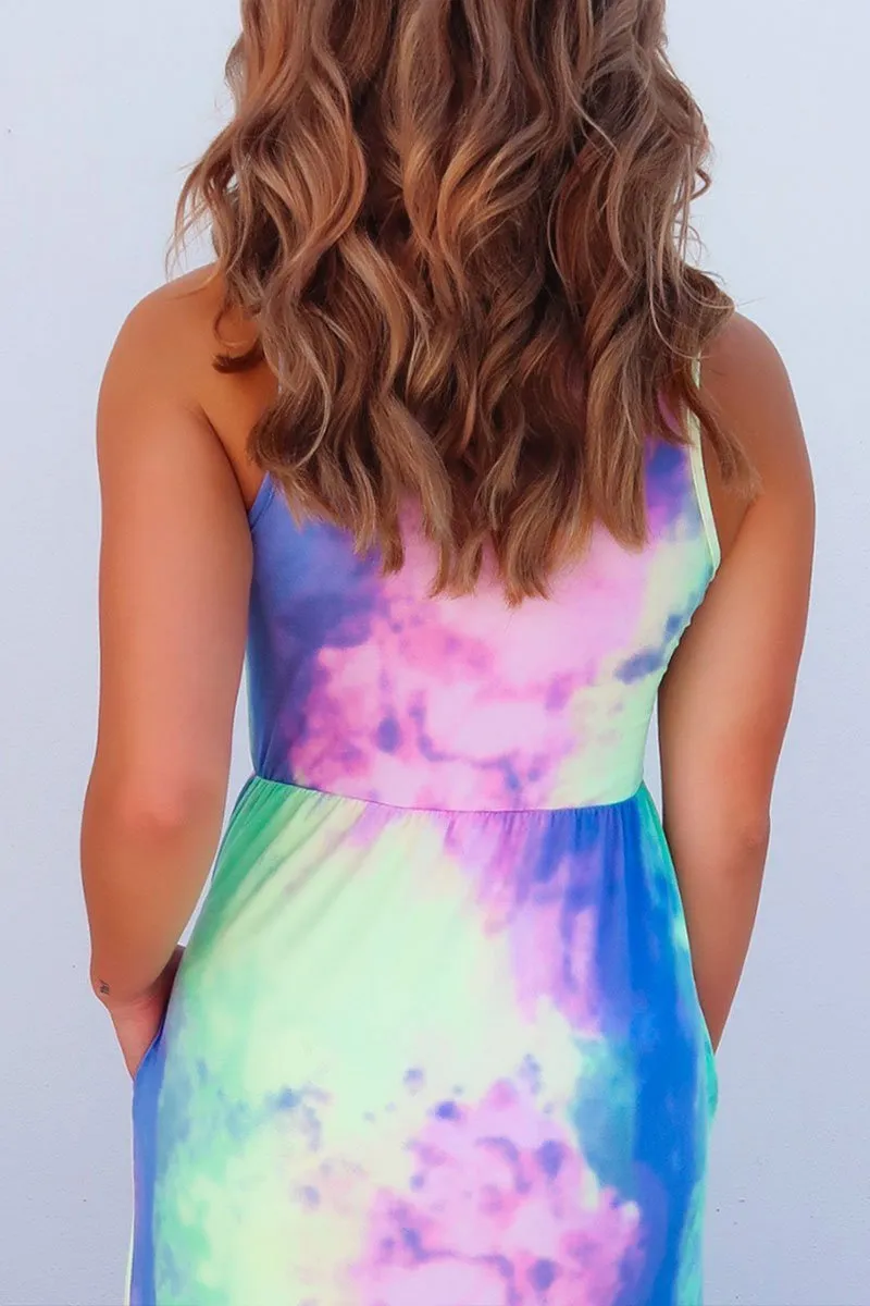 Florcoo Tie-dye Printed Multicolor Maxi Dress