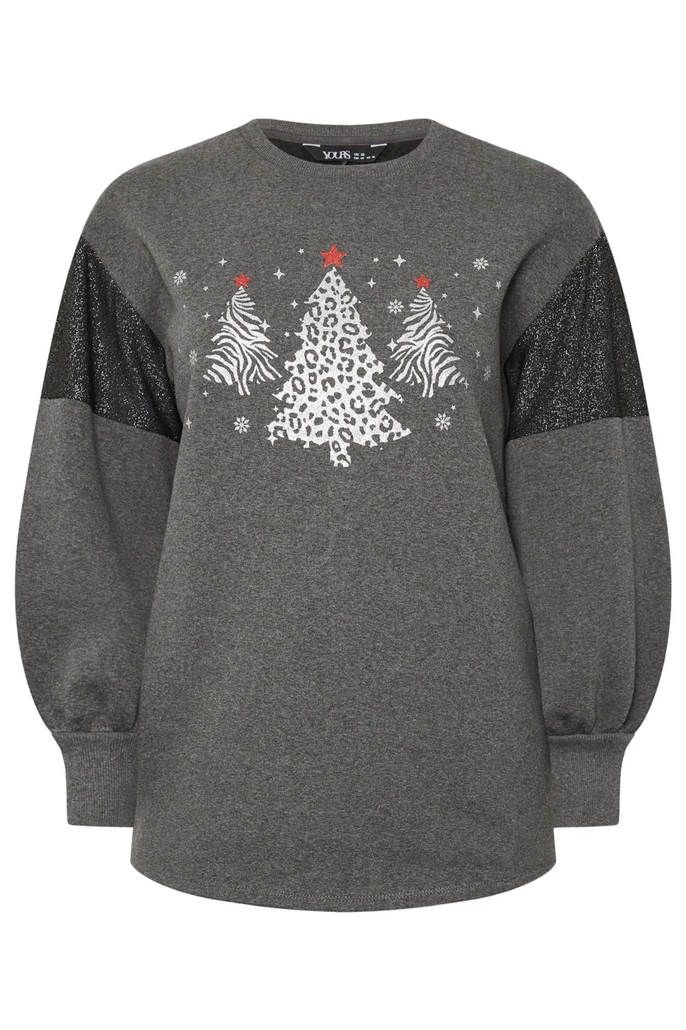 YOURS Curve Grey Metallic Christmas Tree Sweatshirt