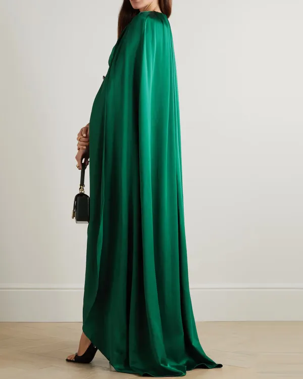 Irene cape-effect crystal-embellished satin gown