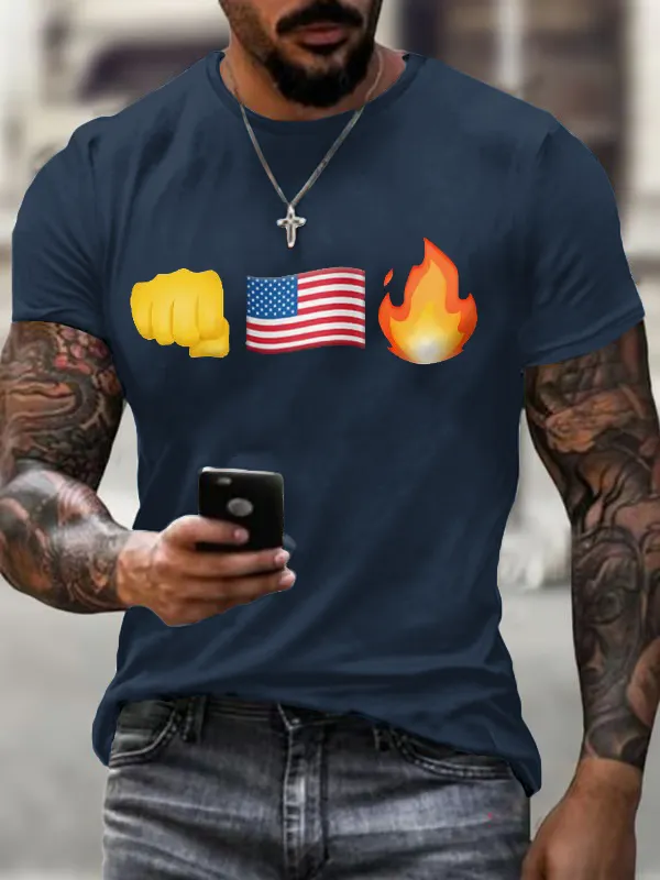 Men'S Retro Fist Flag Fire Print T-Shirt