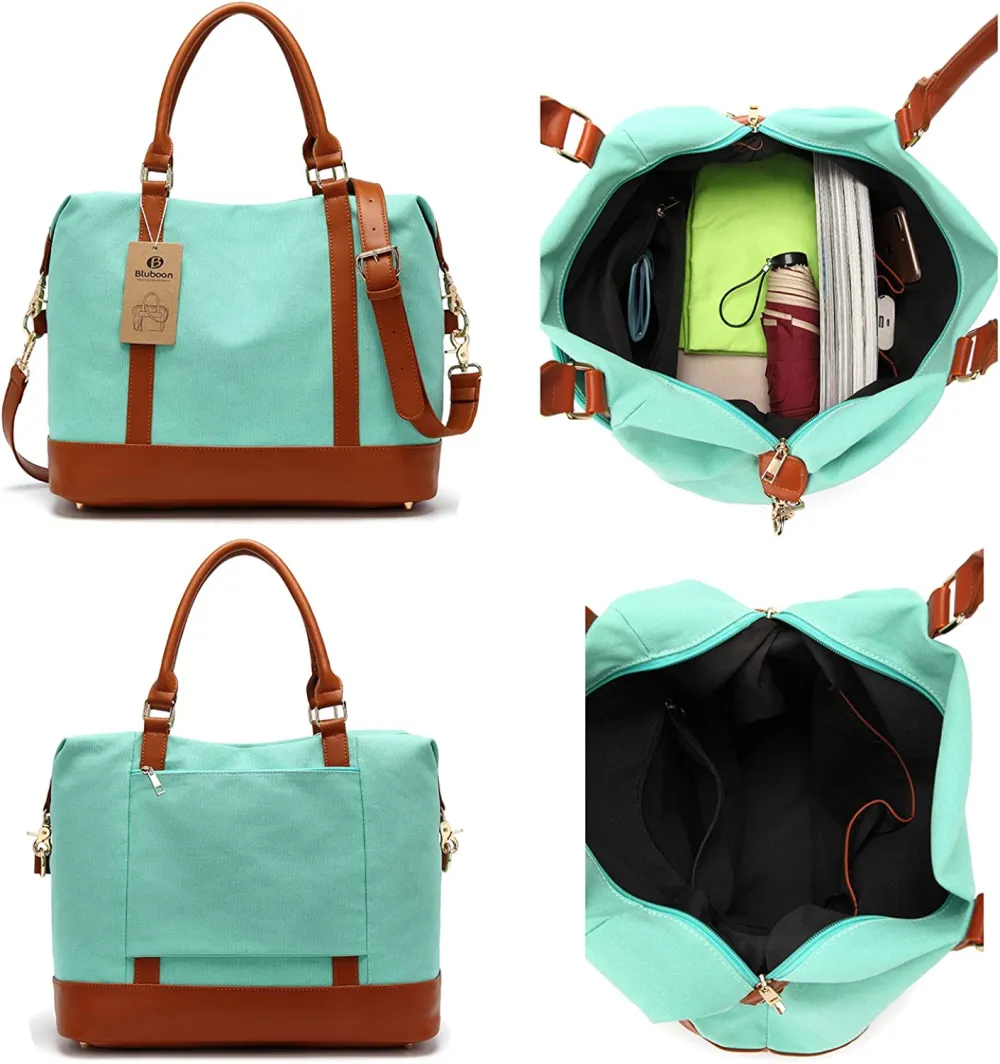 Ladies Canvas Weekender Bag Overnight Carry-on Tote Duffel in Trolley Handle